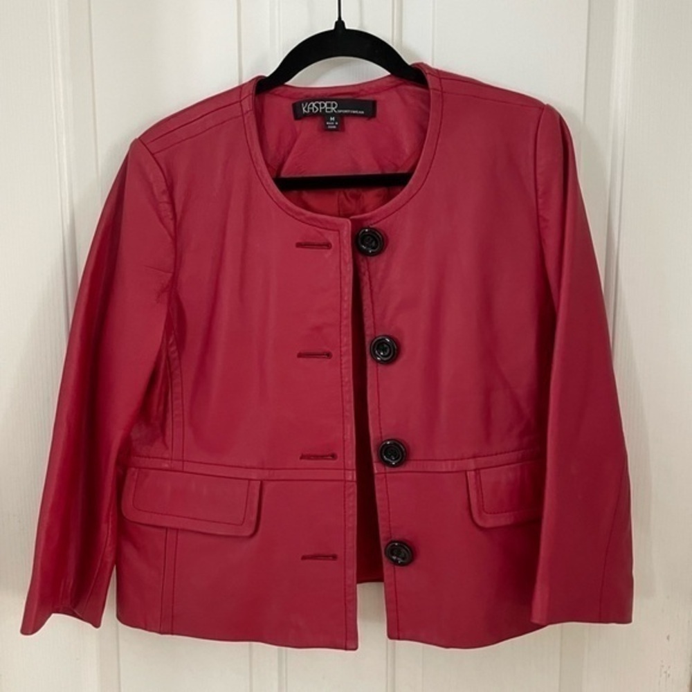 Kasper 100% leather red button up jacket  size medium